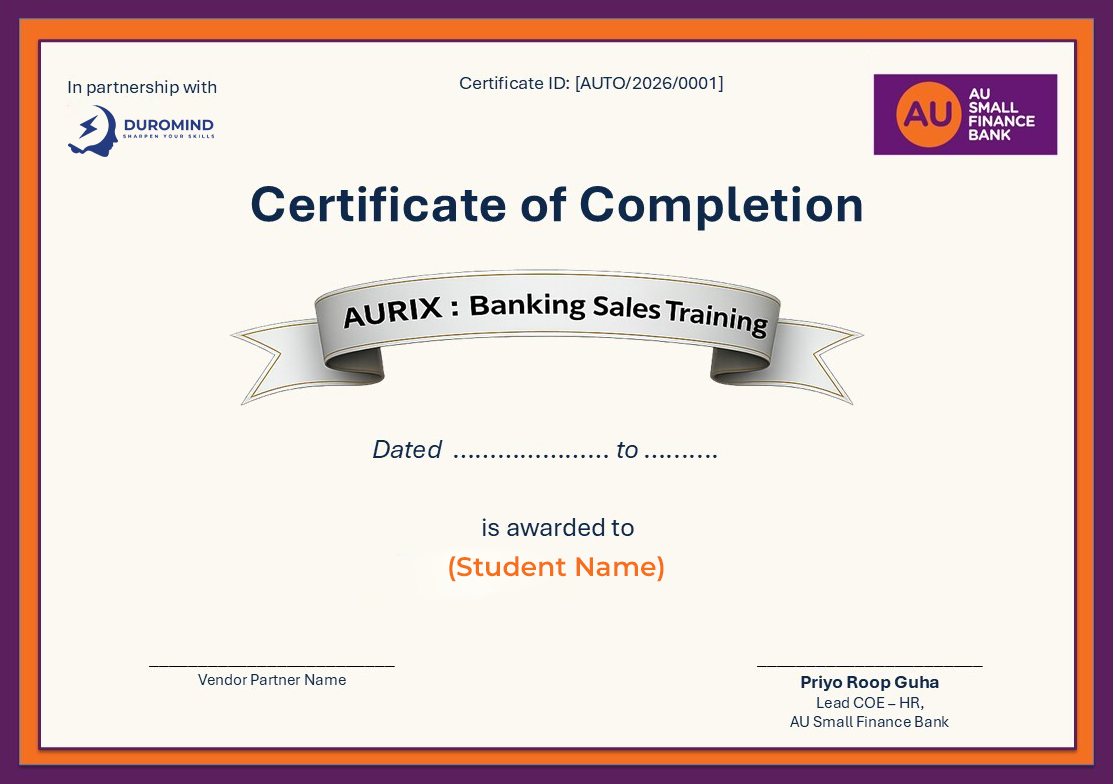 AURIX Final Certificate of Banking Sales Training